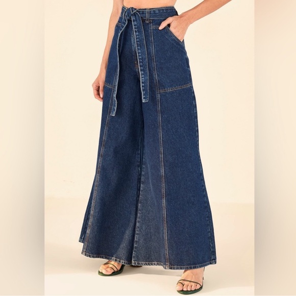 NWT Farm Rio Dark Wash Wide Leg Denim Pants - Picture 2 of 7